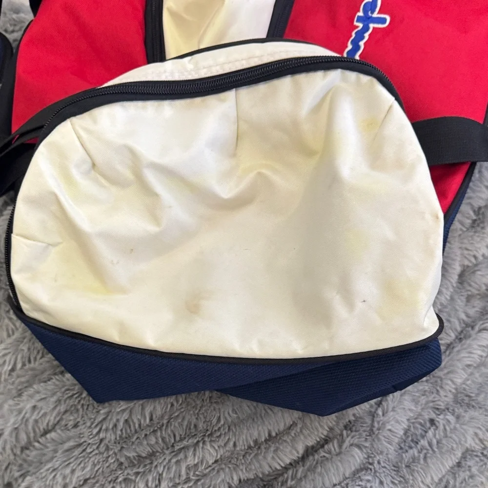 Champion Red, White, and Navy Colorblock Duffel Bag with Logo